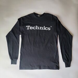 Technics Men's T-Shirt Black Sz M  1990's Vintage Long Sleeve SL 1200 Turntables